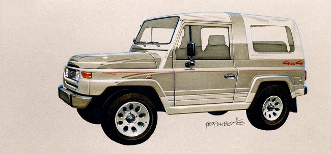 Beijing-Jeep-final-sketch,-Pen-&-Ink,-Spray-Marker,-&-Prismacolor-pencil-on-Canson-paper