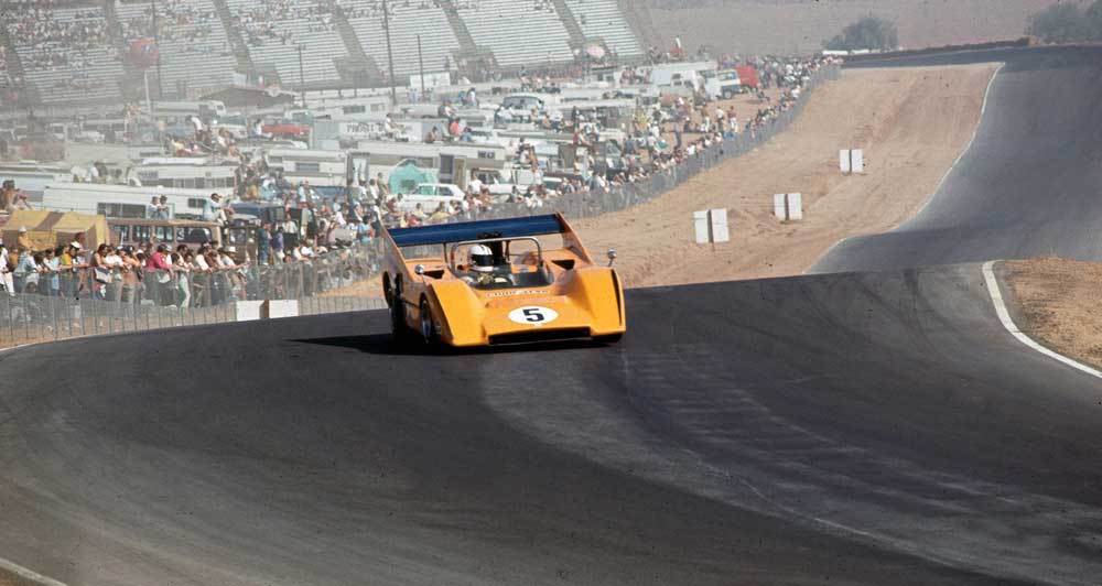 Hulme at the top of turn seven at Riverside International Raceway